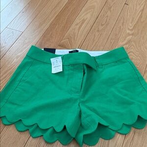 J. Crew Vibrant Green Scalloped High Waist Shorts